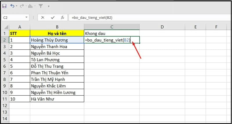  cách bỏ dấu trong Excel 