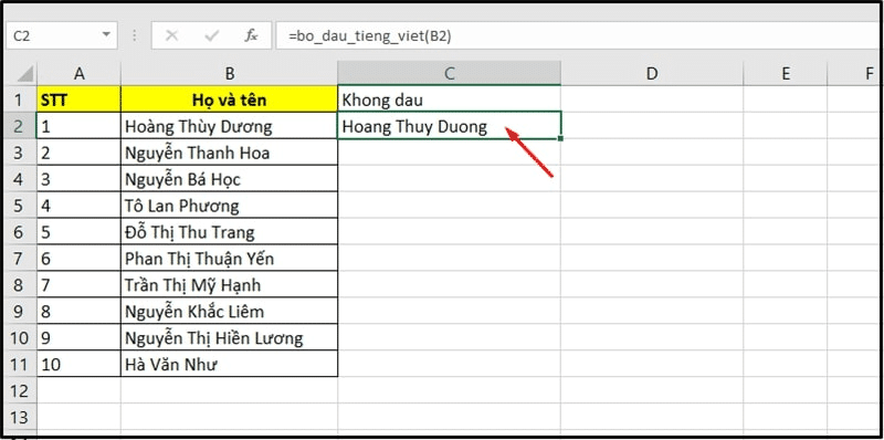  cách bỏ dấu trong Excel 