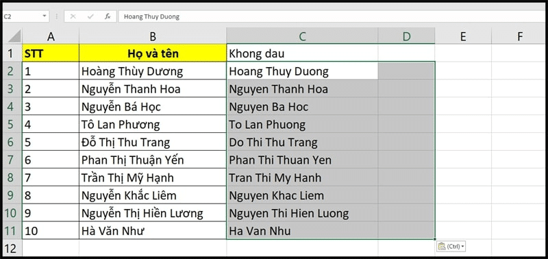  cách bỏ dấu trong Excel 