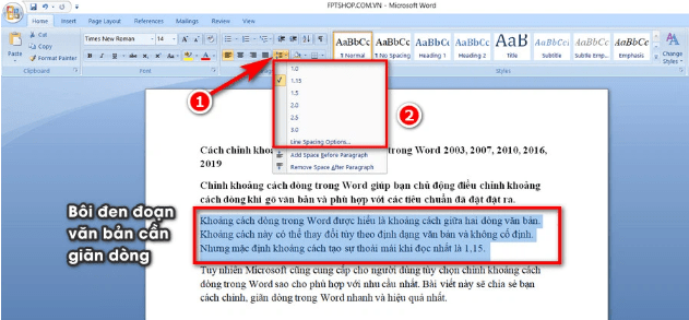 cách chỉnh khoảng cách dòng trong word 