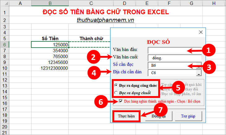 cách đọc số tiền bằng chữ trong Excel bằng Add-ins