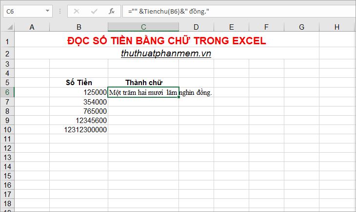 cách đọc số tiền bằng chữ trong Excel bằng Add-ins