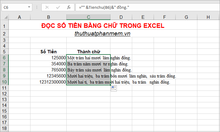 cách đọc số tiền bằng chữ trong Excel bằng Add-ins