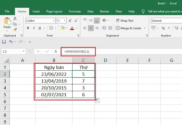 Cách dùng Hàm weekday trong Excel