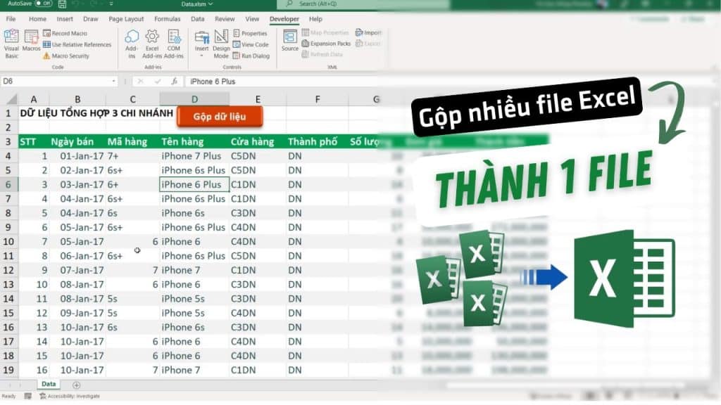 cách gộp nhiều file Excel thành một file
