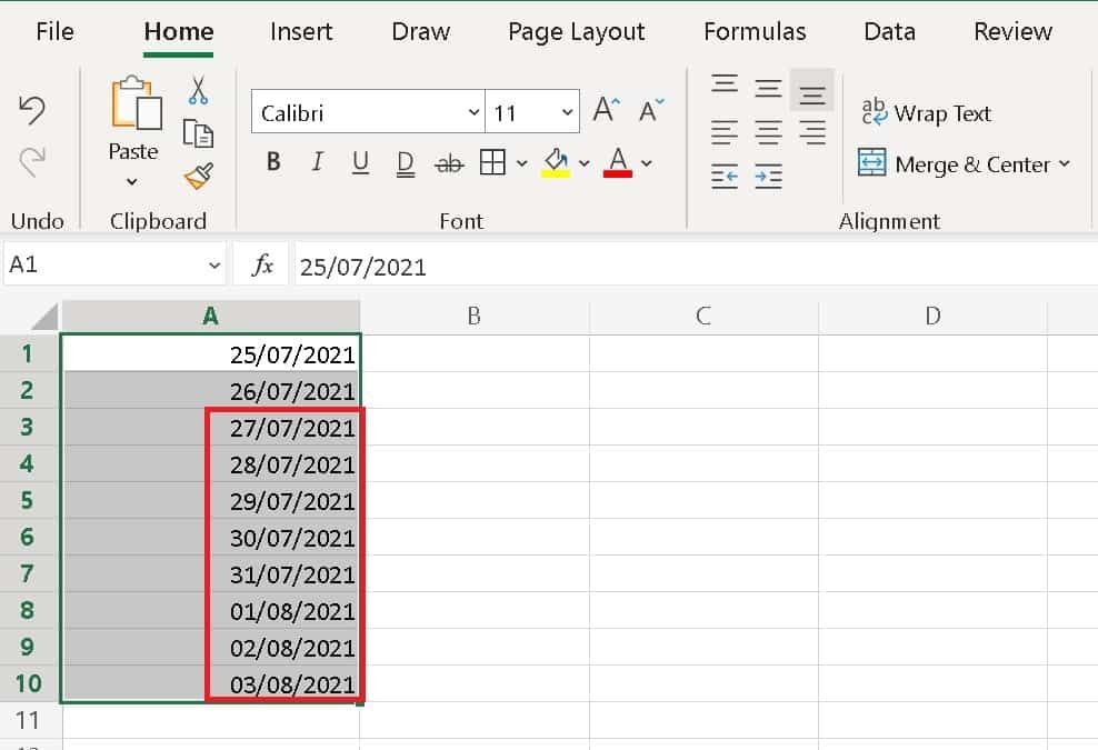 cách kéo ngày tăng dần trong Excel