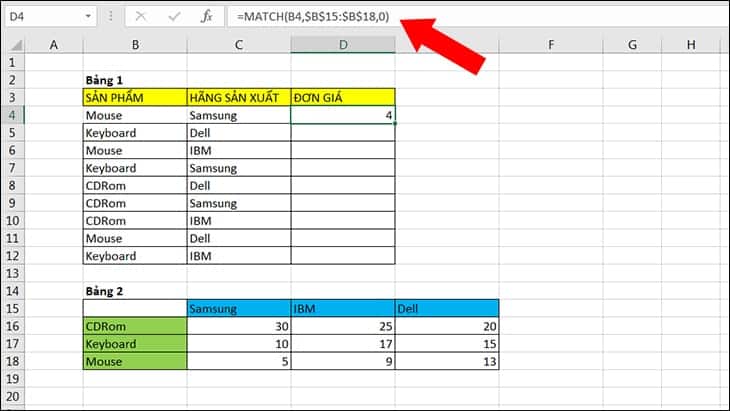 Cách kết hợp hàm index và match