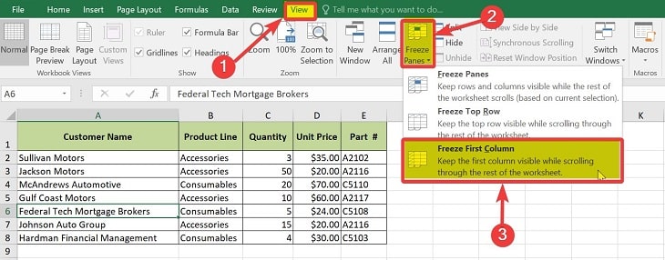  cách khóa cột trong Excel