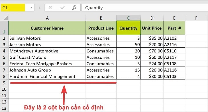  cách khóa cột trong Excel