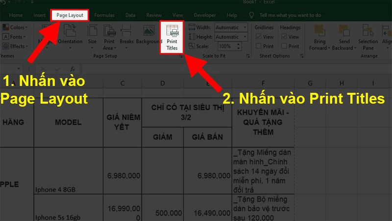 cách lặp lại tiêu đề trong Excel khi in 