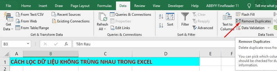 cách lọc dữ liệu không trùng nhau trong excel