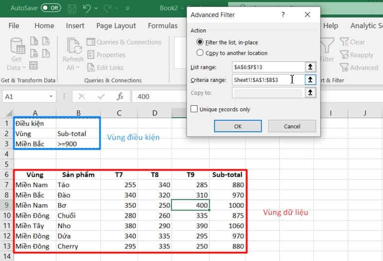  cách sử dụng advanced filter trong Excel