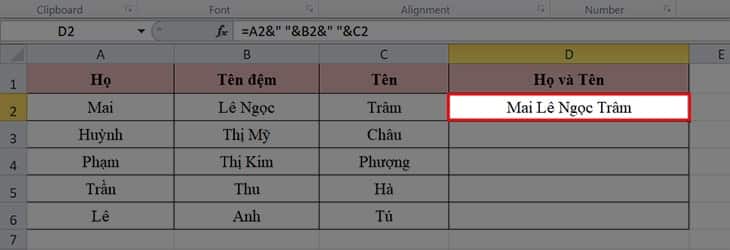 cách sử dụng hàm ghép hai cột trong Excel