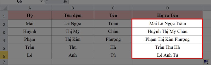 cách sử dụng hàm ghép hai cột trong Excel