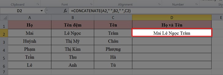 cách sử dụng hàm ghép hai cột trong Excel