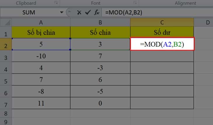 Cách sử dụng hàm MOD trong Exce