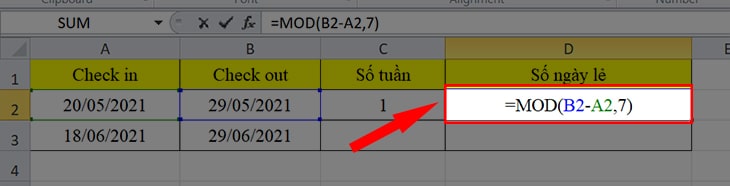 Cách sử dụng hàm MOD trong Exce