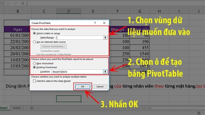 cách tạo pivottable từ nhiều sheet trong Excel