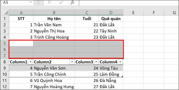 cách thêm dòng trong Excel