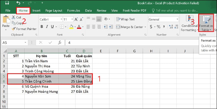 cách thêm dòng trong Excel