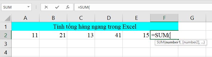 cách tính tổng hàng ngang trong excel