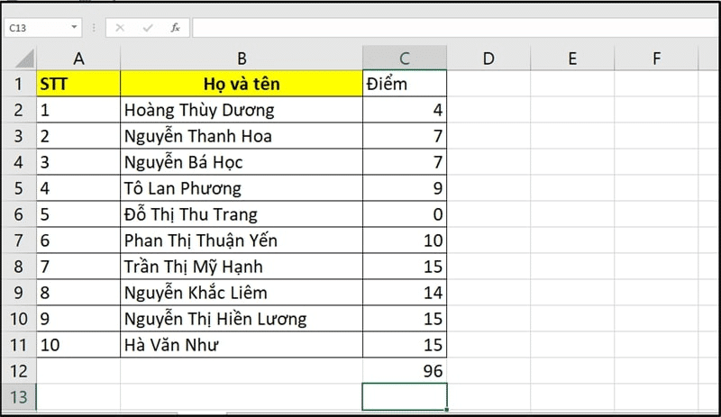 Cách tính tổng trong Excel