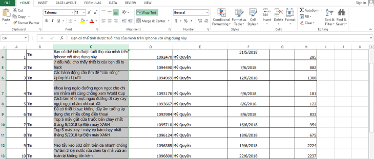 Cách xuống dòng trong Excel