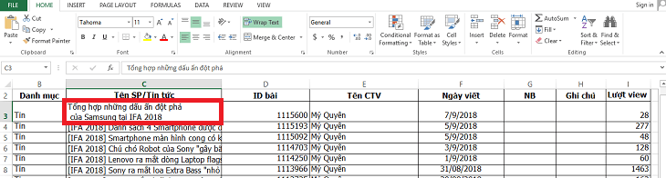 cách xuống hàng trong Excel