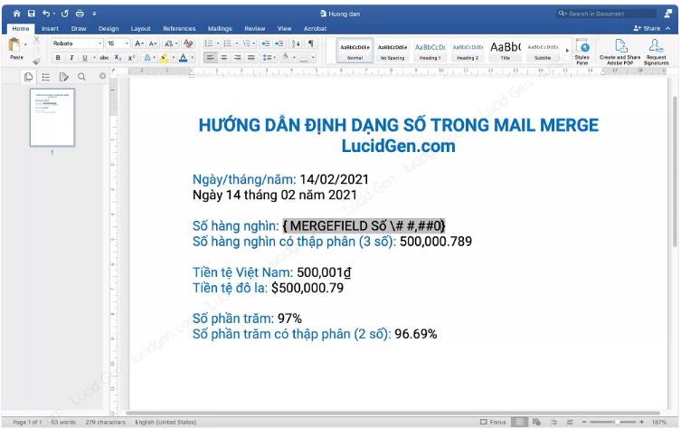 Cách Định Dạng Số Tiền Trong Mail Merge