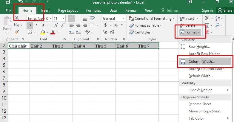 Cách Làm Lịch Trong Excel