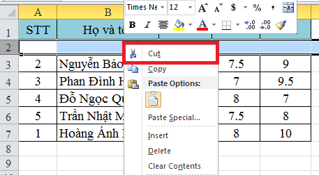 Di Chuyển Dòng Trong ExcelDi Chuyển Dòng Trong Excel